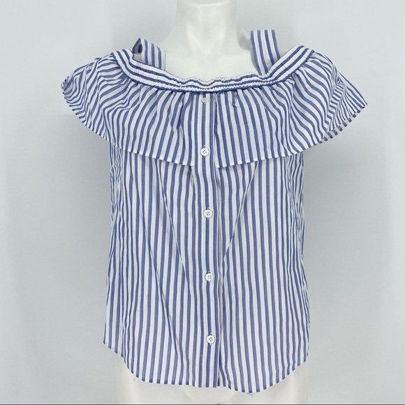 NWT Veronica Beard Lacey Striped Cold-shoulder Top Size 6 - Picture 8 of 10